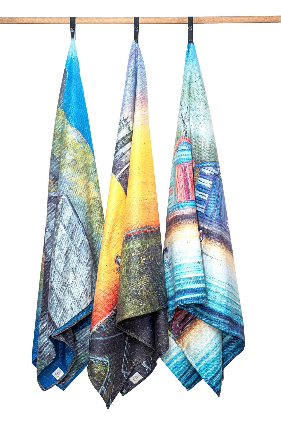 Cradle Mountain, Byron Bay and Brighton beach microfibre artistic towels. they are large size, 170cm x 95cm, soft touch, compact and sand free beach towel. An Aussie-inspired art showcasing magnificent landmarks and the Aussie lifestyle
