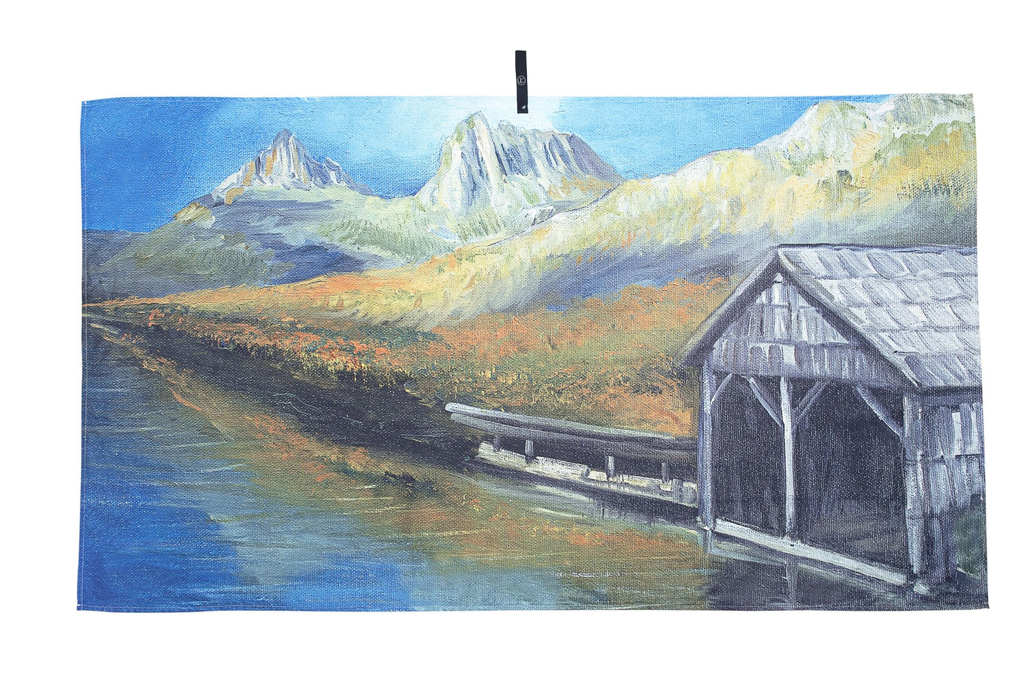 Cradle Mountain Microfibre Artistic Towel. The towel shows the famous Tasmanian’s Cradle Mountain, located at St. Clair National Park. The painting shows both the beautiful Cradle Mountain at the back in a vivid greenery scenery and the boat house, as the calm Dove Lake reflects them. The artwork was inspired by the mesmerizing Tasmania beauty and intended for those who are nature lovers and adventure seekers! Large size, 170cm x 95cm, soft touch, highly absorbent and quick-drying, compact towel. 